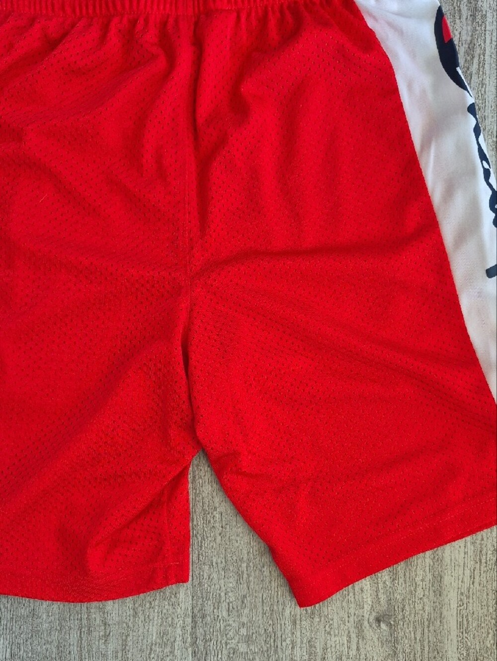 Champion Red Athletic Mesh Shorts with White Side Panels - Picture 5 of 6